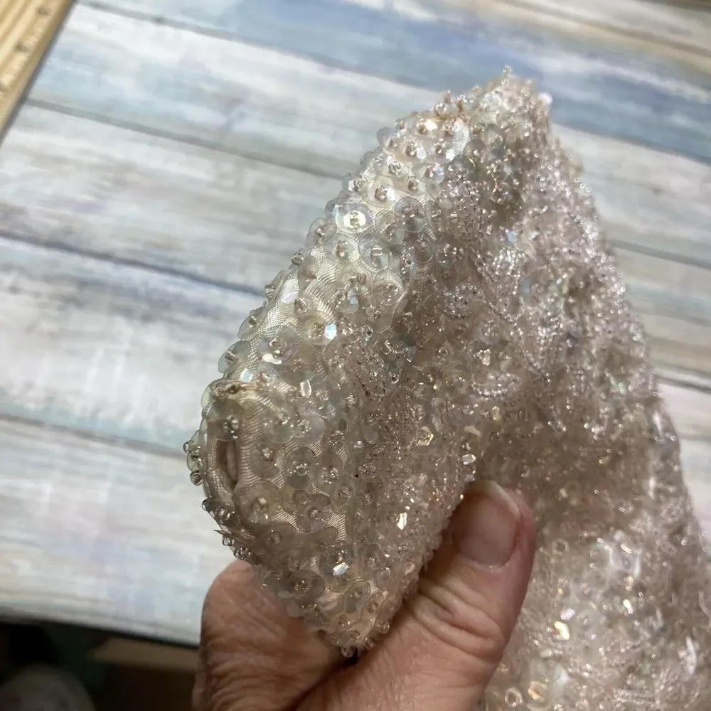 Vintage Beaded Sequin Evening Purse Clutch Made in Hong Kong Ivory Iridescent 8